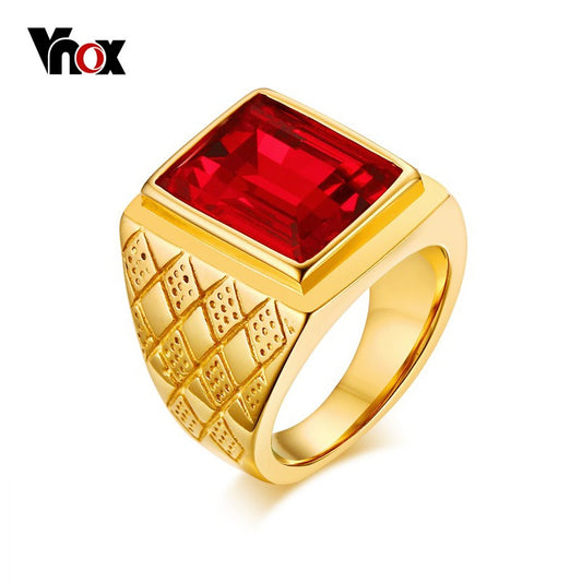 Vnox Big Stone Signet Rings