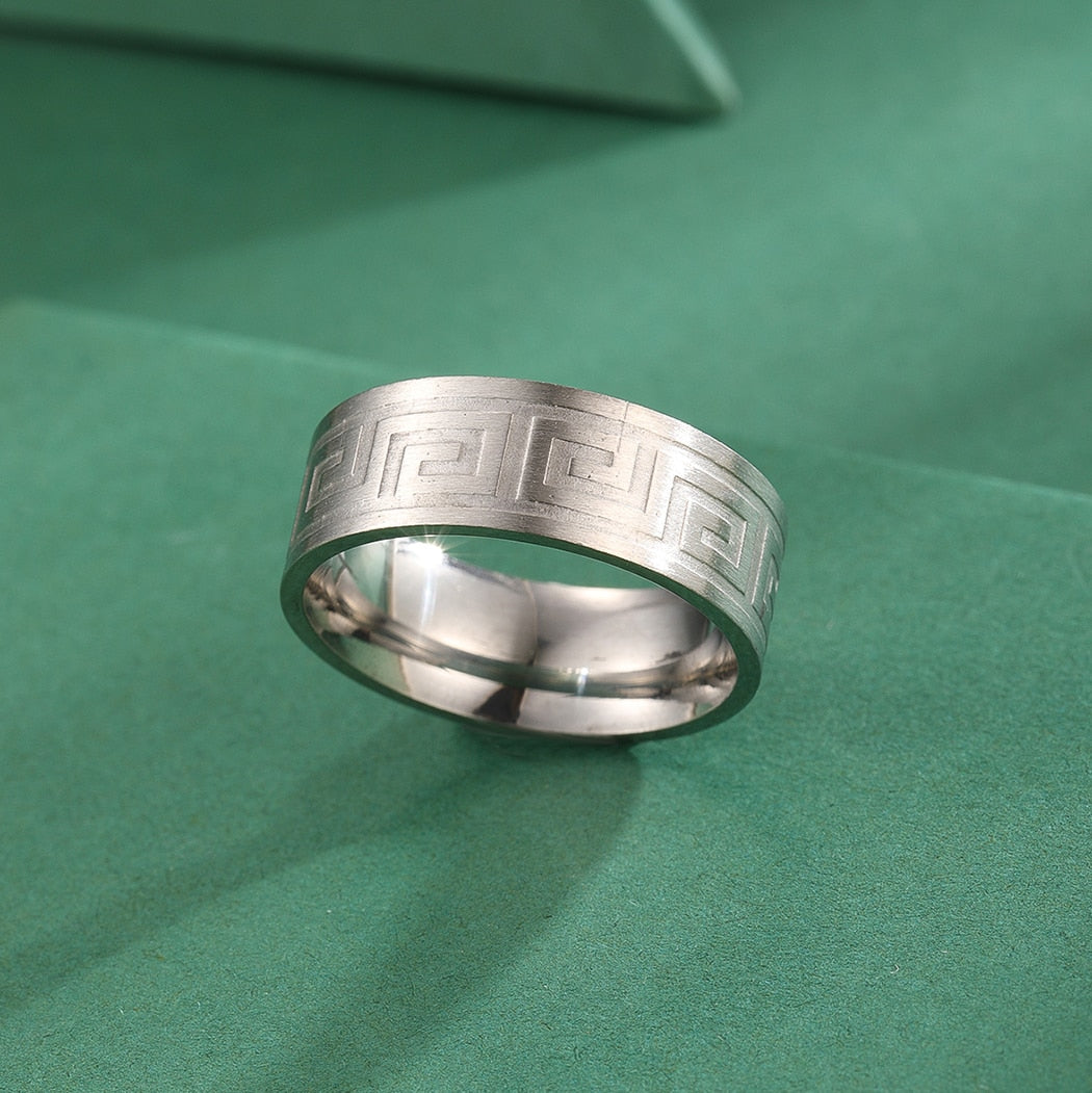 Greek Band Ring Mens and Womans Stainless Steel  Unisex Ring Mens Womens